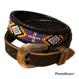 Vintage Beadwork Leather Belt